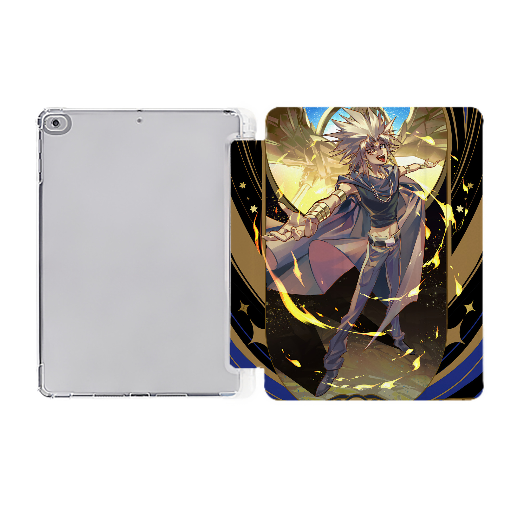 （画像用） 遊☆戯☆王 Yu-Gi-Oh! IPad ケース ペン収納付き 三つ折りスタンド PUレザー×シリコン 対応機種9.5/10.5/10.9インチ